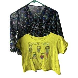 Disney Tops Girls Large  Black Tank with Sheer Birds  and Gold Top Lot of 2